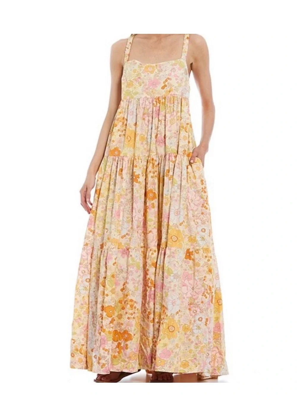 Free People Park Slope Floral Maxi Dress Light Combo XS